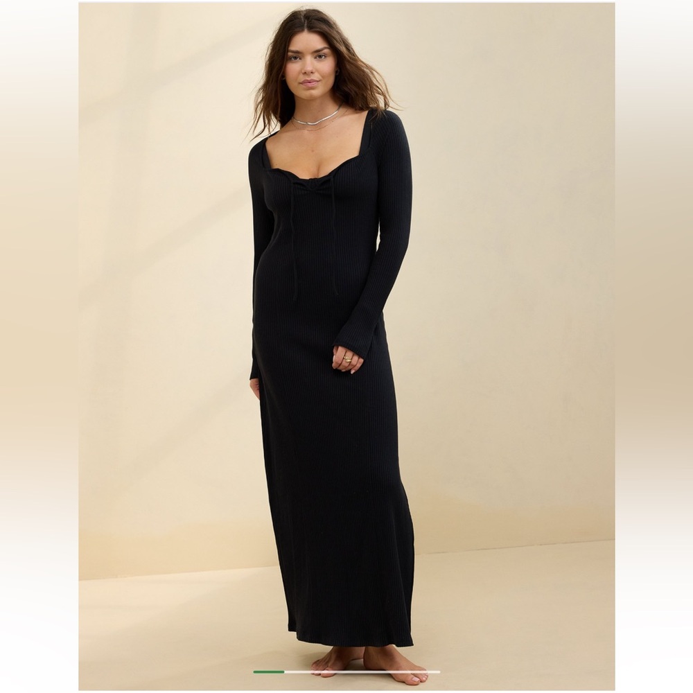 aerie long sleeve knit tie front maxi dress
